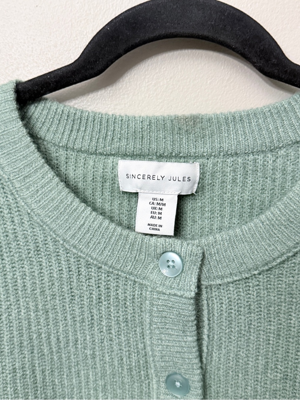 Sincerely Jules Sage Green Ribbed Cropped Cardigan Sweater Size M - Picture 3 of 7